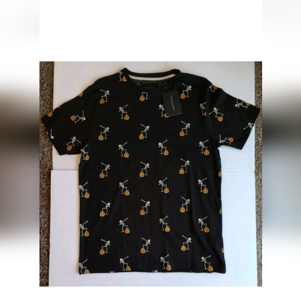 Denim & Flower Men’s Large Black Dabbing Skeleton Short Sleeve T Shirt